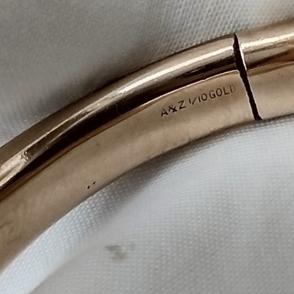 Antique Monogrammed HEJ Floral Golden Cuff Hinged Bracelet By A & Z  1/10 Gold - Picture 7 of 11